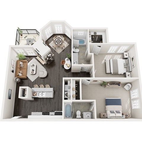 Floor plan for 2 beds, 2 baths, 1142 sqft
